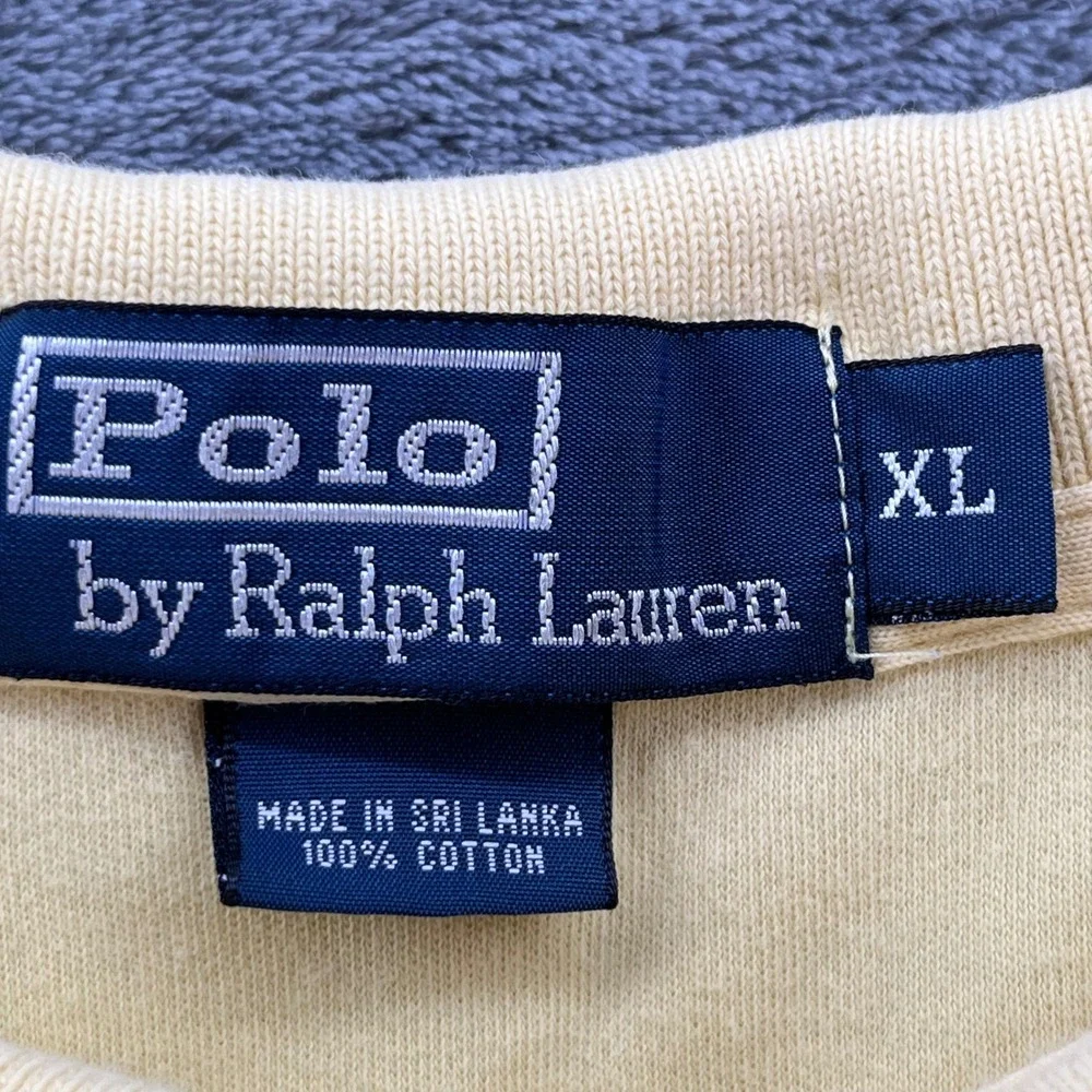 Polo Ralph Lauren Mens XL Yellow Short Sleeve Cotton Polo Shirt Navy Blue Pony